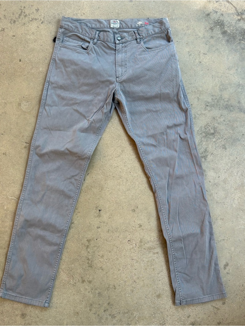 Faherty Pants Reverse Twill 5-Pocket Gray Canvas Men's 34 Made in India